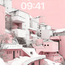 Frost-Whispered Pink Architecture Wallpaper with Snow-Covered Curves wallpaper for iPhone, iPad & Mac