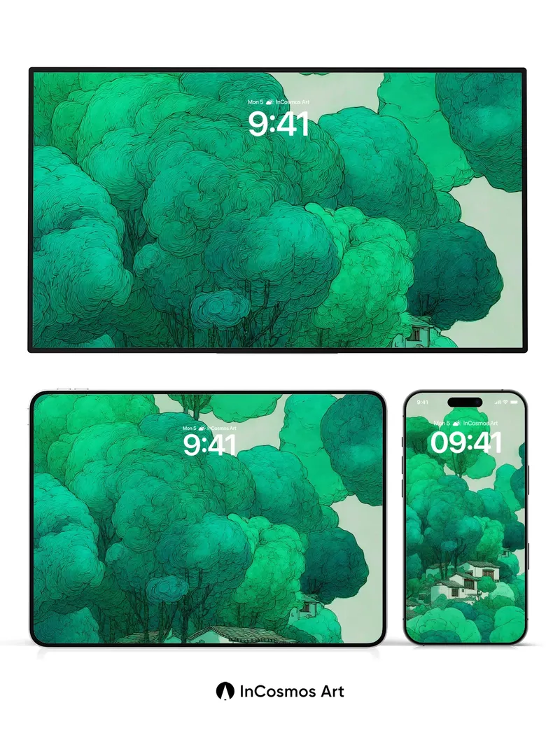 Emerald Canopy Wallpaper with Hidden Villages