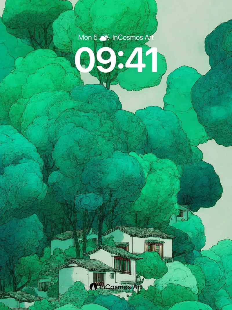 Emerald Canopy Wallpaper with Hidden Villages