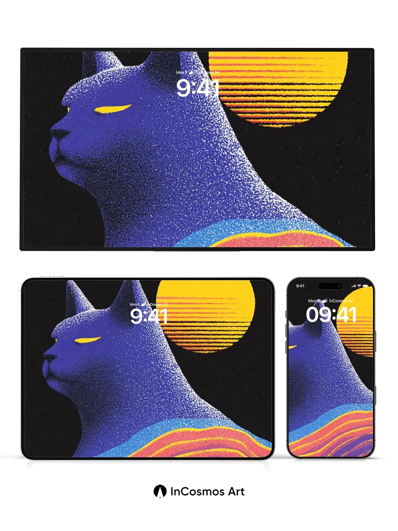 Cosmic Cat Wallpaper with Sunset Hues