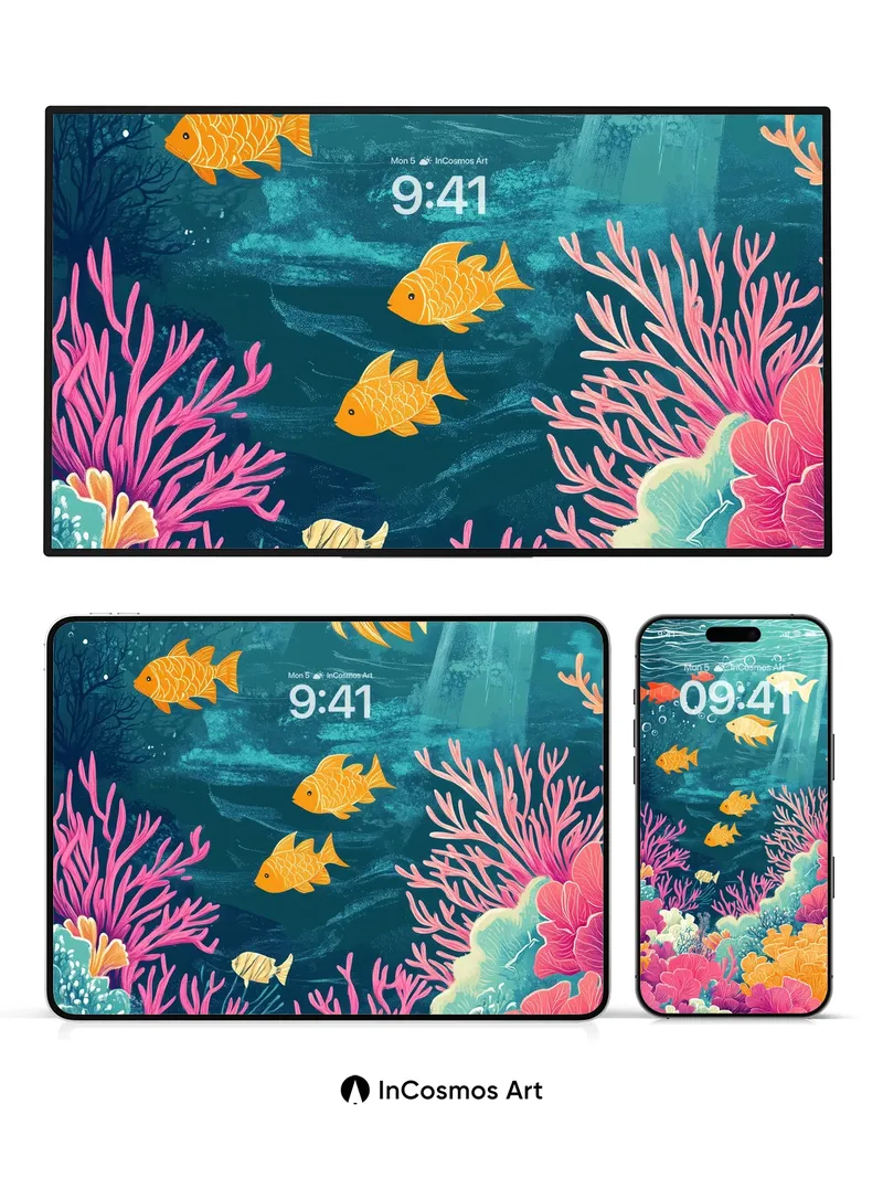 Luminous Reef Wallpaper with Floating Light