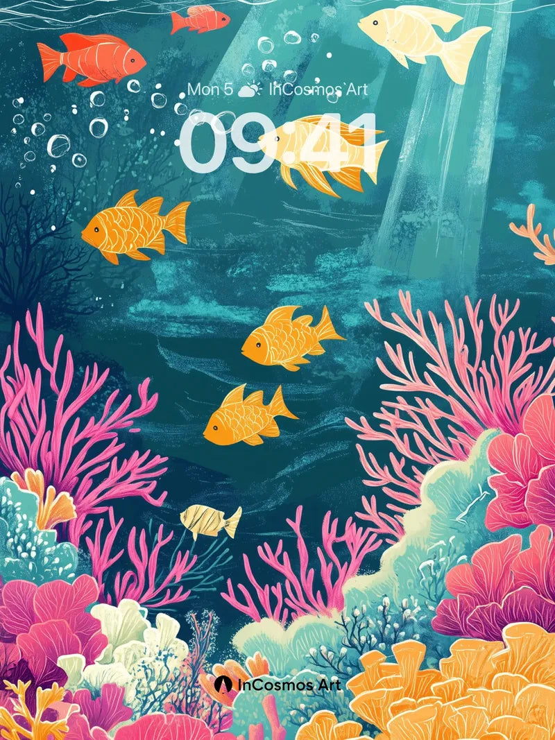 Luminous Reef Wallpaper with Floating Light