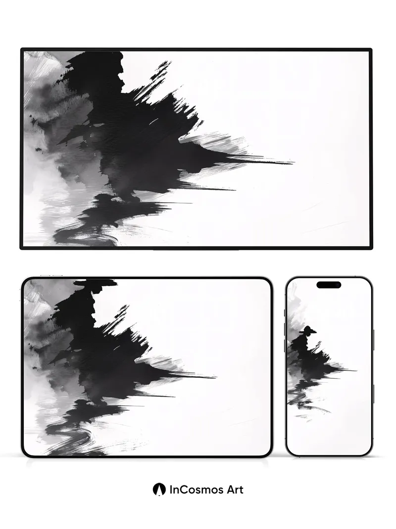 Ink Shadow Wallpaper with Floating Reflection