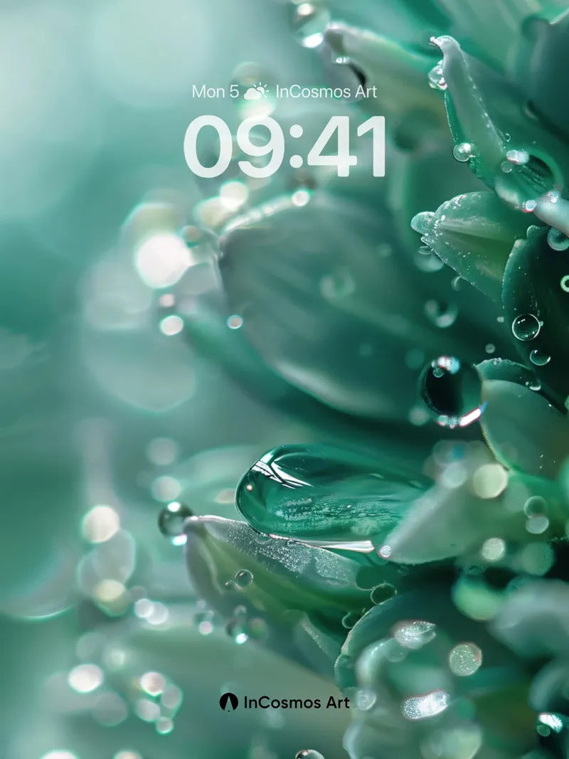 Serene Dewdrop Wallpaper with Glasslike Leaves