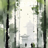 Misty Bamboo Grove Wallpaper with Floating Pagoda wallpaper for iPhone, iPad & Mac