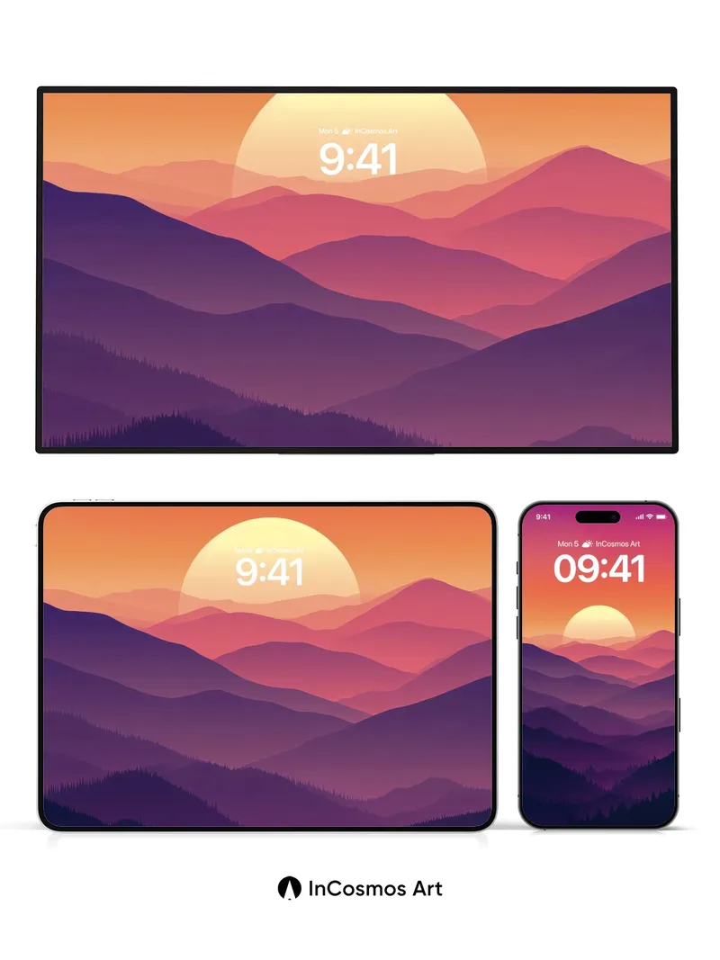 Serenity Horizon Wallpaper with Gradient Mountains