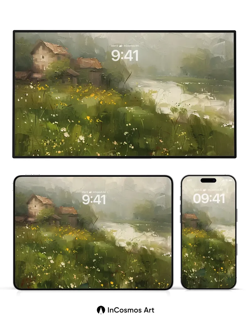 Misty Meadow Wallpaper with Whispering Flowers
