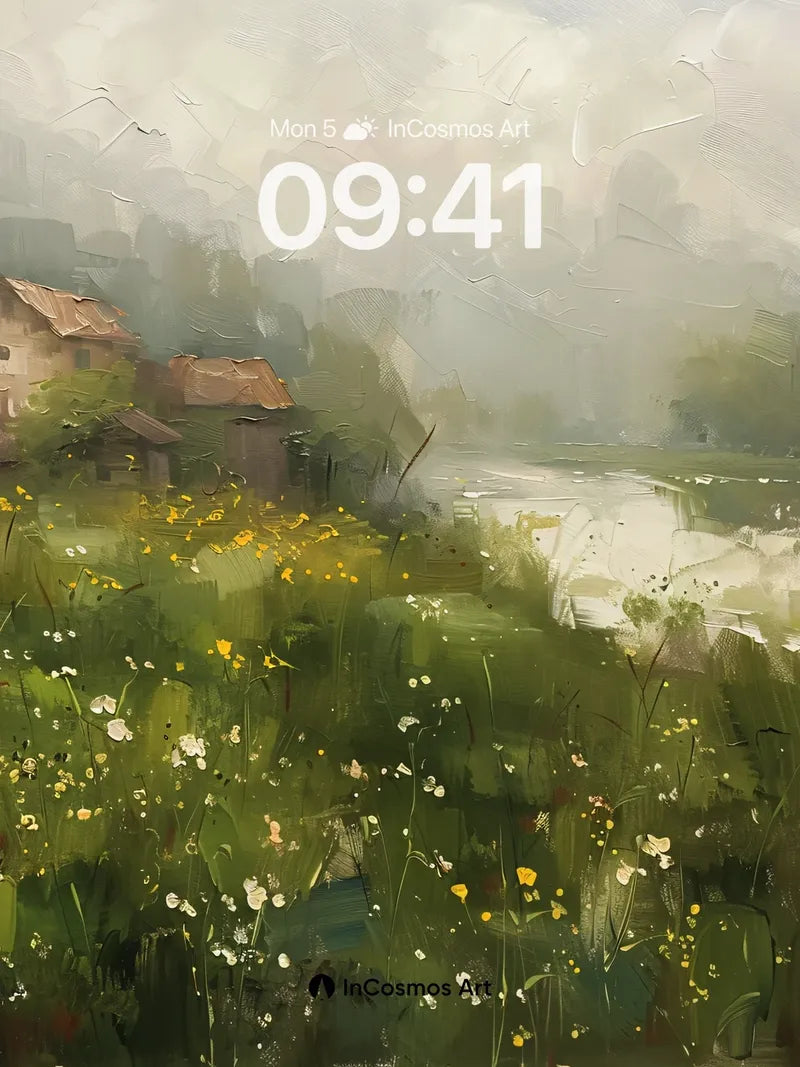 Misty Meadow Wallpaper with Whispering Flowers