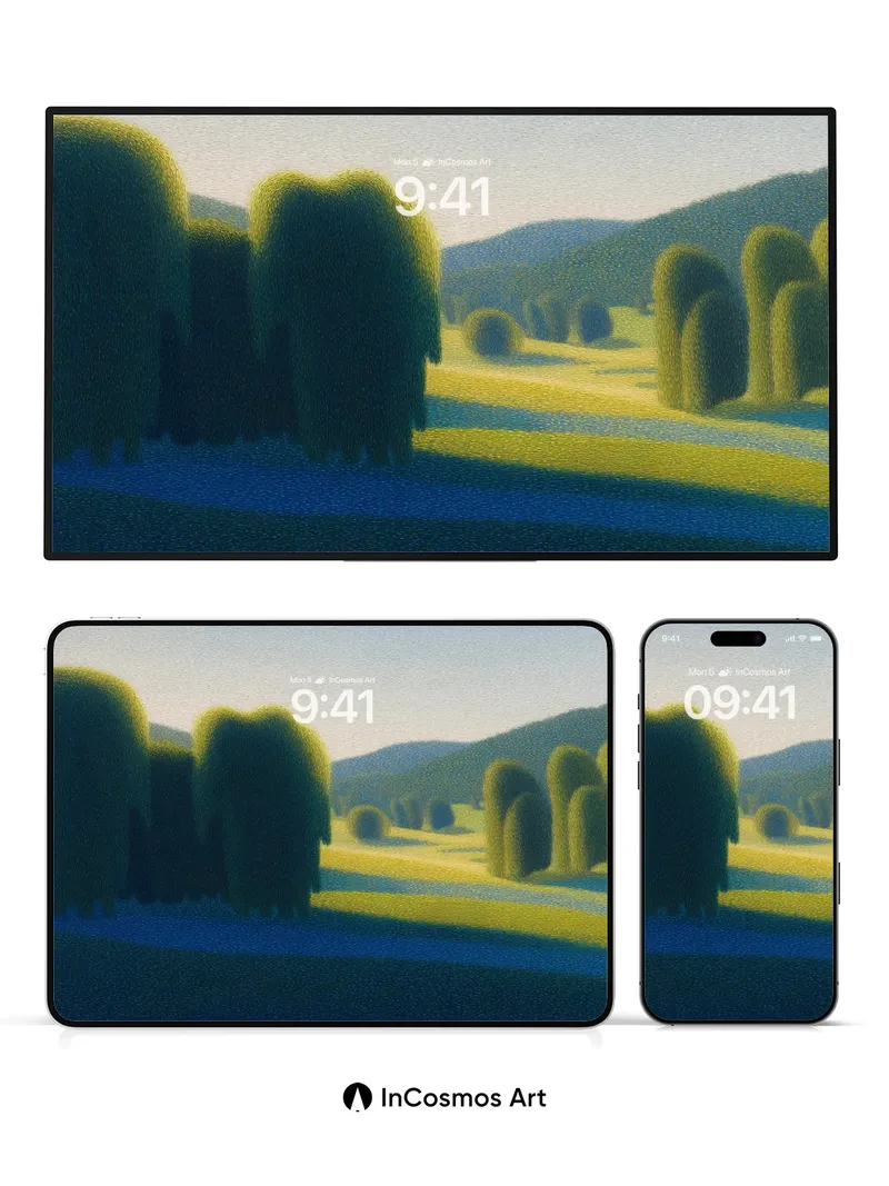 Serenity Meadow Wallpaper with Floating Light