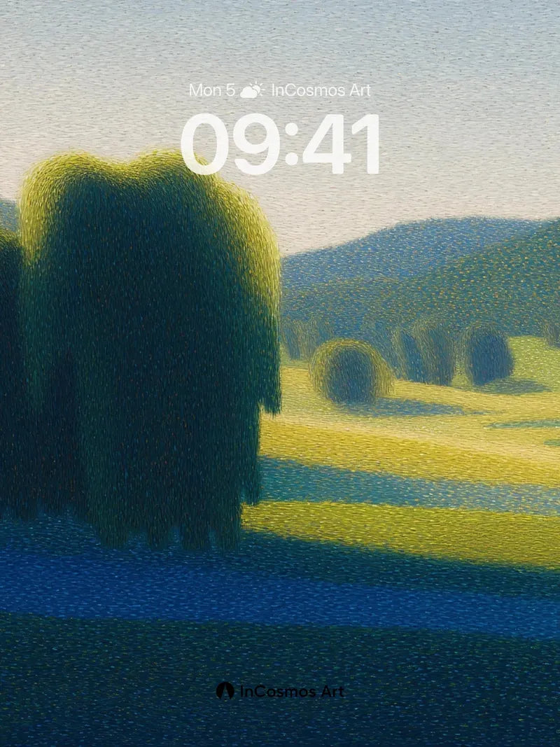 Serenity Meadow Wallpaper with Floating Light