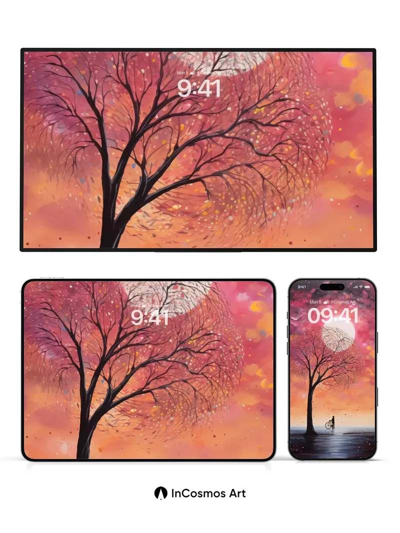 Surreal Solitude Wallpaper with Lunar Tree