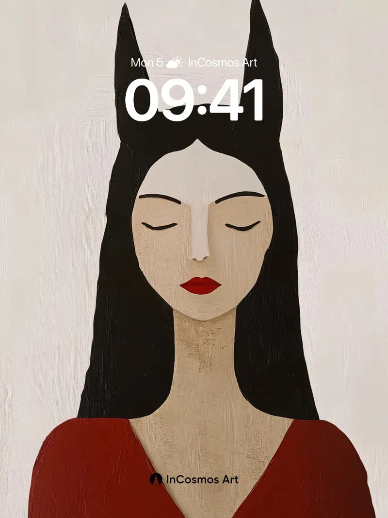 Serene Cat-Eared Wallpaper with Velvet Red Depths