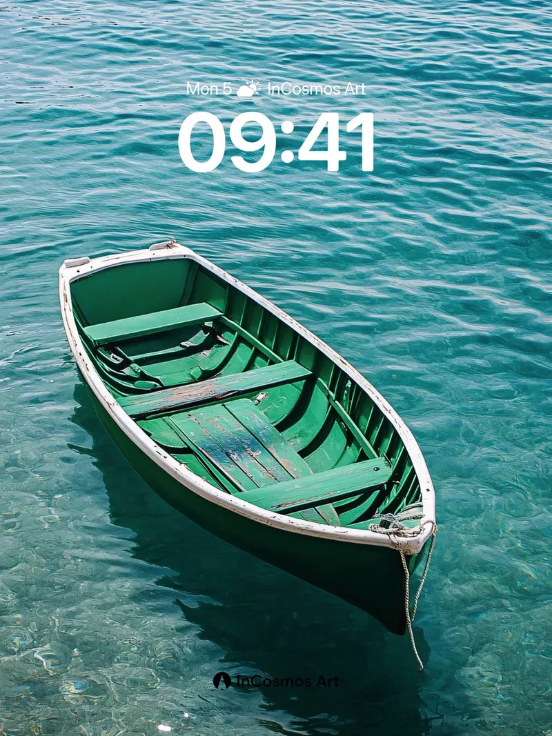 Calm Green Boat Wallpaper with Crystal Water