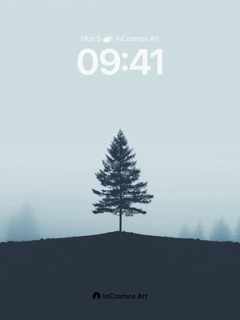 Solitary Pine Wallpaper in Foggy Silence