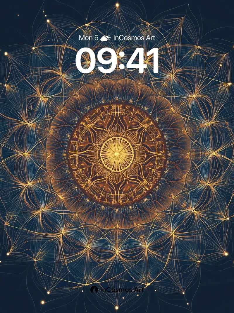 Golden Web Wallpaper with Celestial Geometry