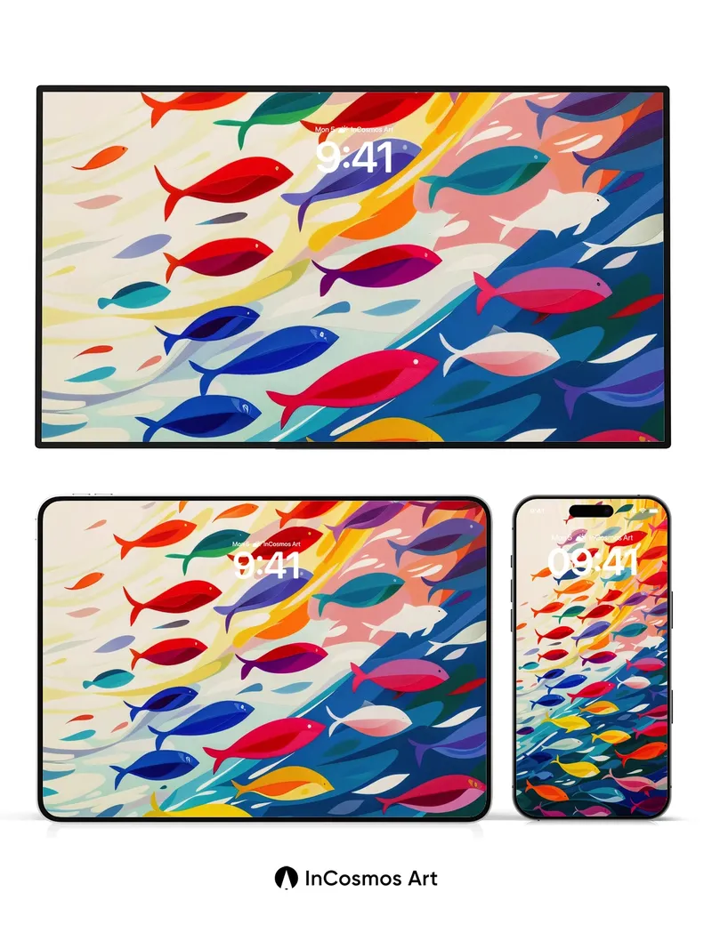 Rainbow Surge Wallpaper with Oceanic Pulse