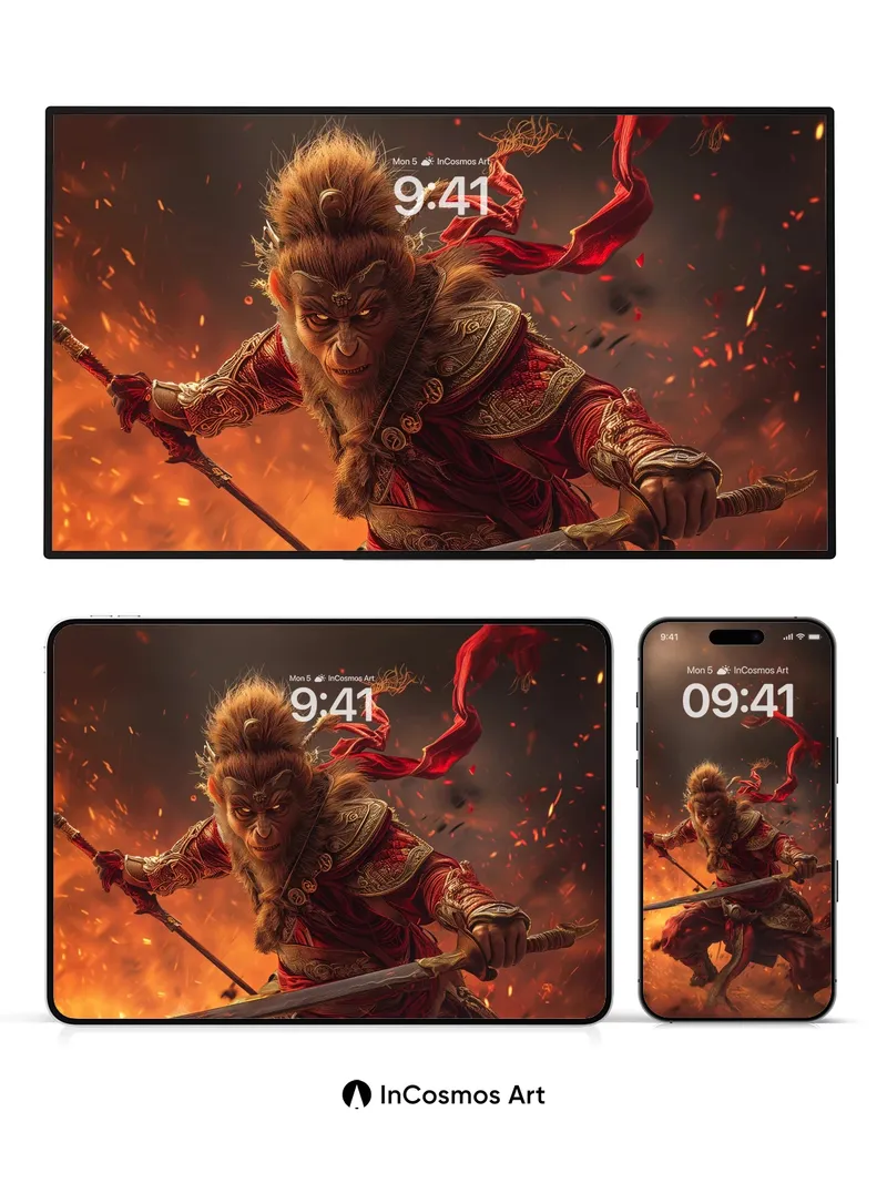 Fiery Monkey Warrior Wallpaper with Crimson Tails