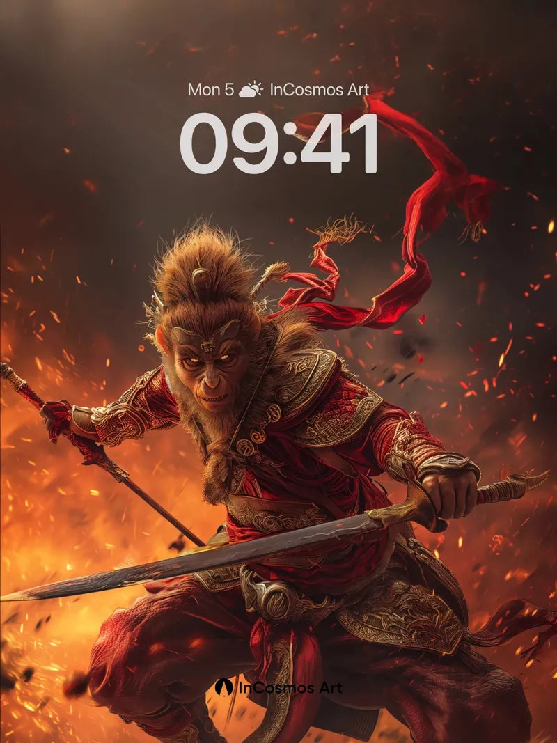 Fiery Monkey Warrior Wallpaper with Crimson Tails