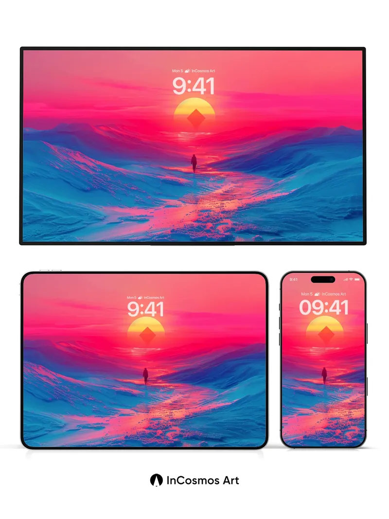 Crimson Horizon Wallpaper with Frozen Light Path