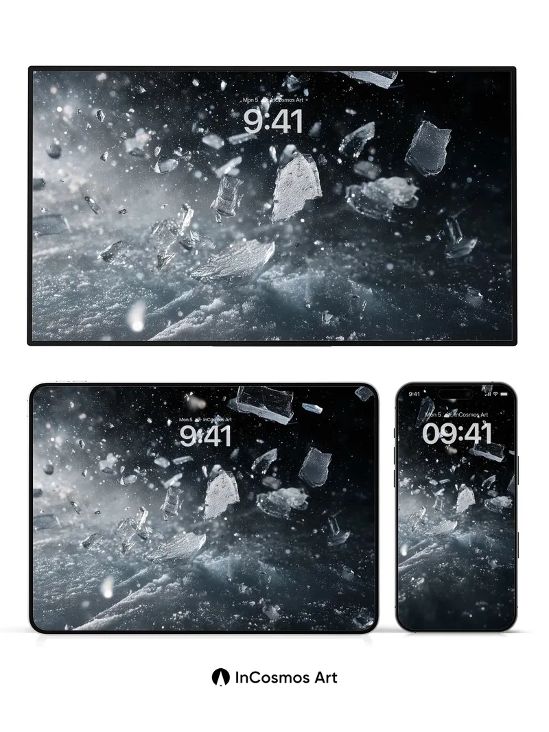 Shattered Frost Wallpaper with Floating Fragments