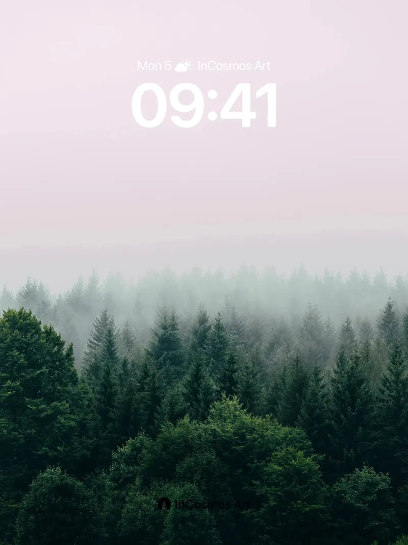 Misty Pine Canopy Wallpaper with Ethereal Haze wallpaper for iPhone, iPad & Mac