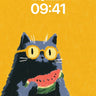 Playful Feline Wallpaper with Watermelon Delight wallpaper for iPhone, iPad & Mac