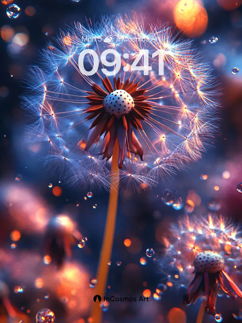 Luminous Dandelion Wallpaper with Cosmic Dew wallpaper for iPhone, iPad & Mac
