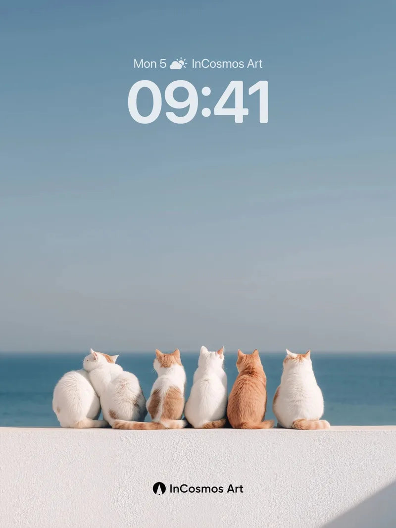 Serenity Shoreline Wallpaper with Feline Silhouettes wallpaper for iPhone, iPad & Mac