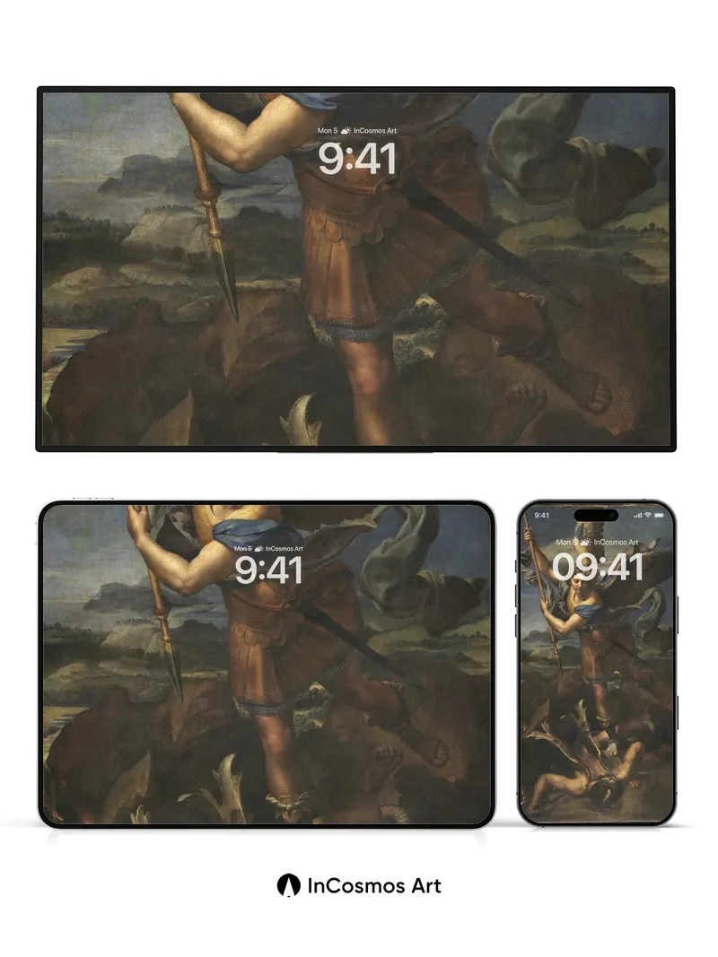 Triumphant Angel Wallpaper with Fallen Serpent