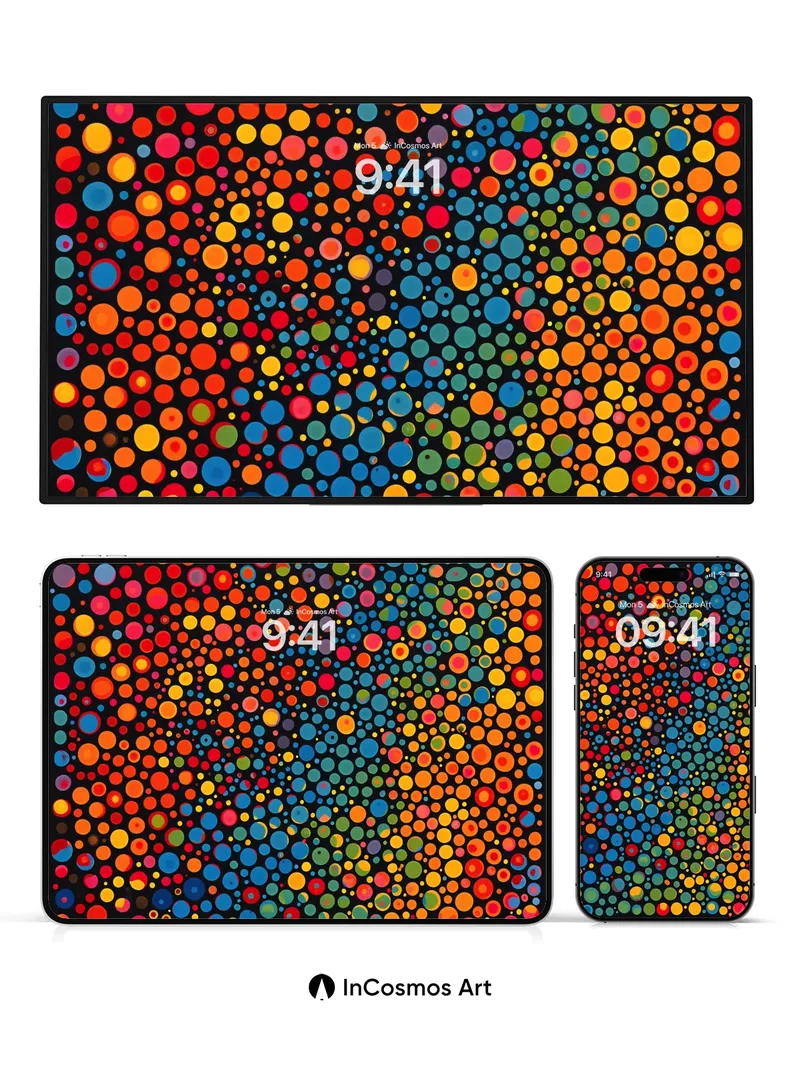 Cosmic Polka Dot Wallpaper with Rainbow Pulse