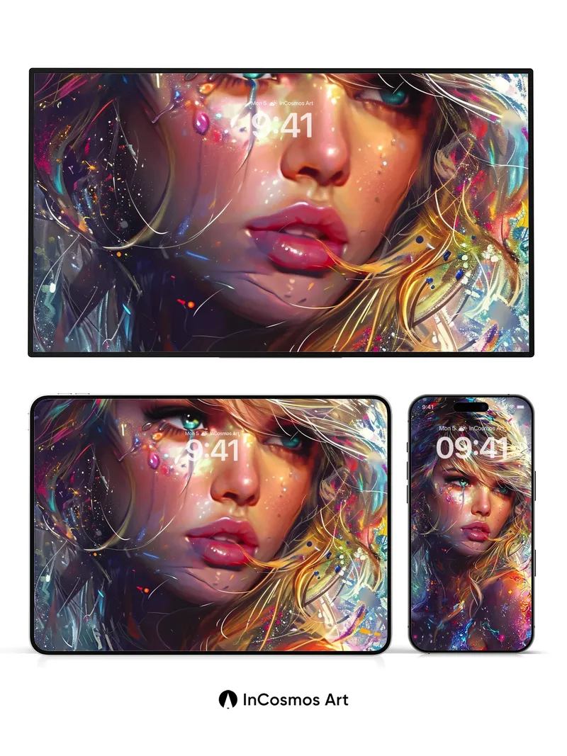 Cosmic Tears Wallpaper with Rainbow Hair