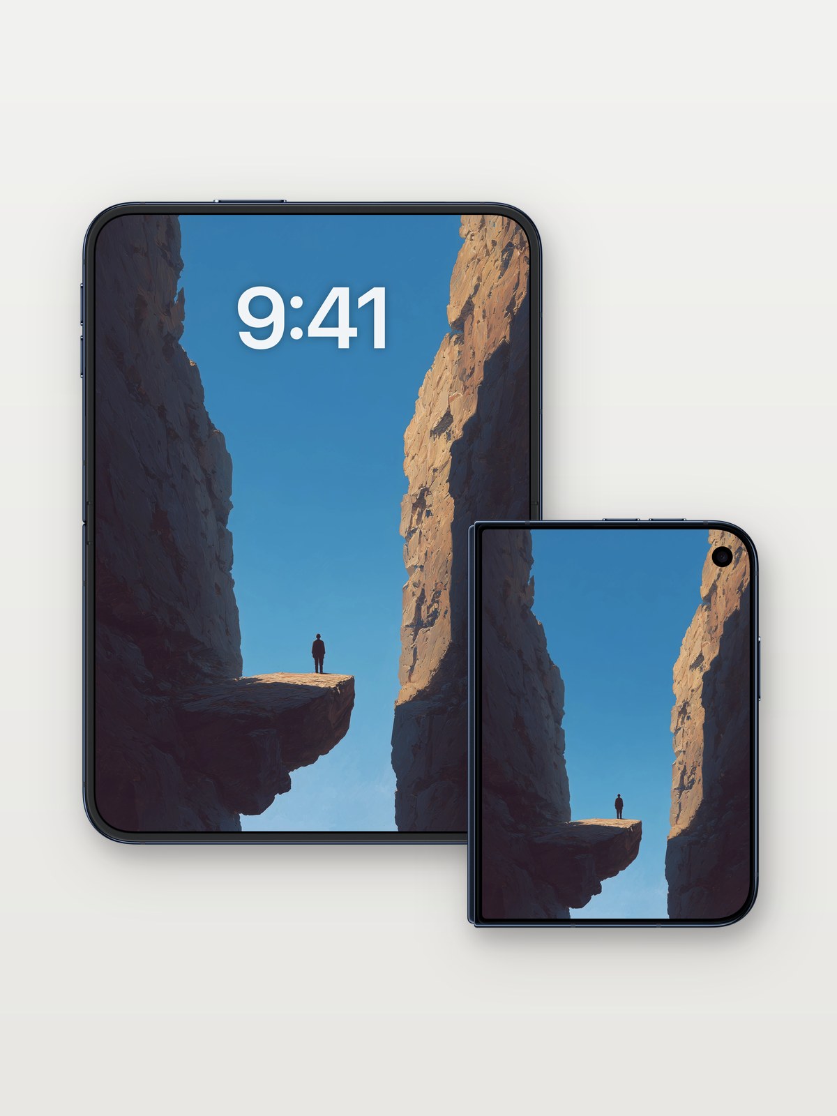 Solitary Skyline Wallpaper with Desert Edge on iPhone Duo, open and closed