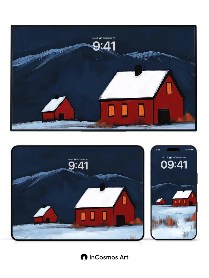 Frost-Hushed Cabin Wallpaper with Amber Glow