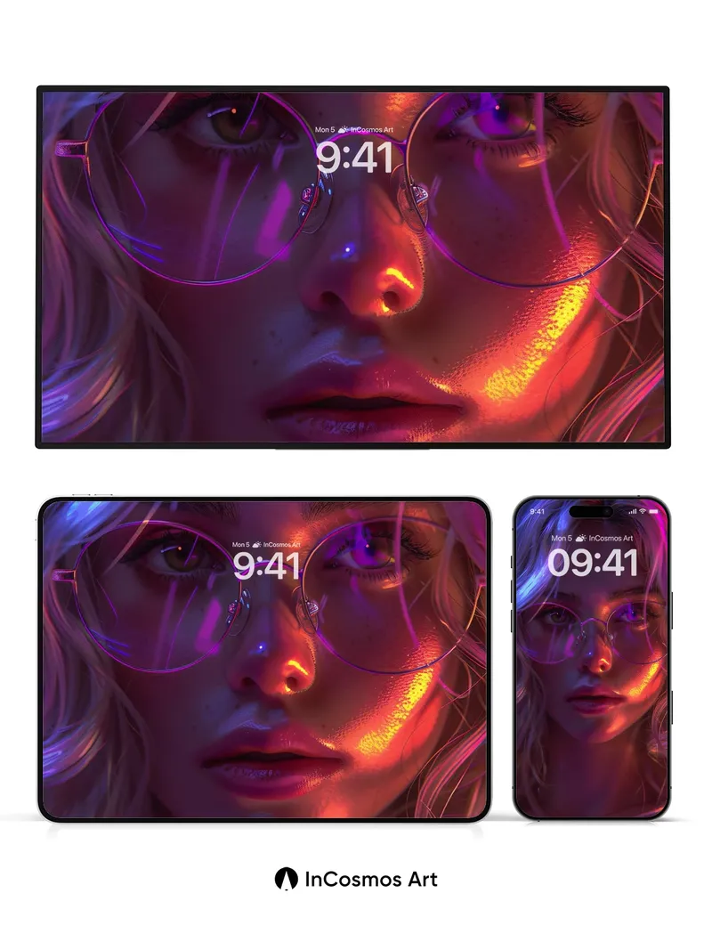 Neon Mirage Wallpaper with Holographic Eyes