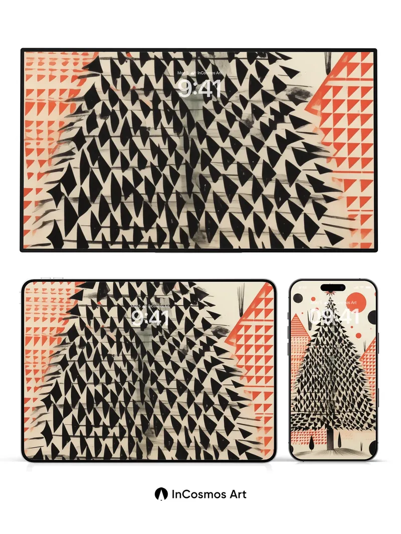 Geometric Forest Wallpaper with Cosmic Echoes