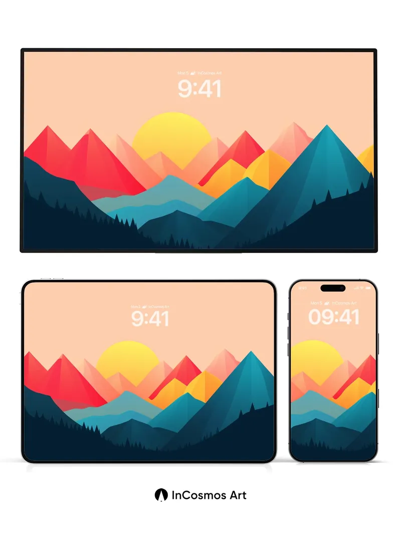 Crimson Horizon Wallpaper with Geometric Peaks