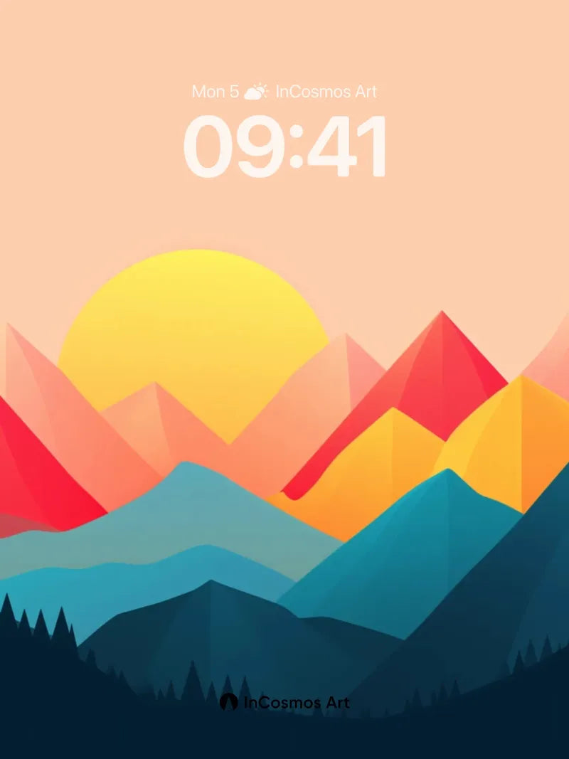 Crimson Horizon Wallpaper with Geometric Peaks