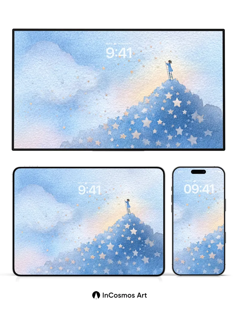 Starry Summit Wallpaper with Ladder to Sky