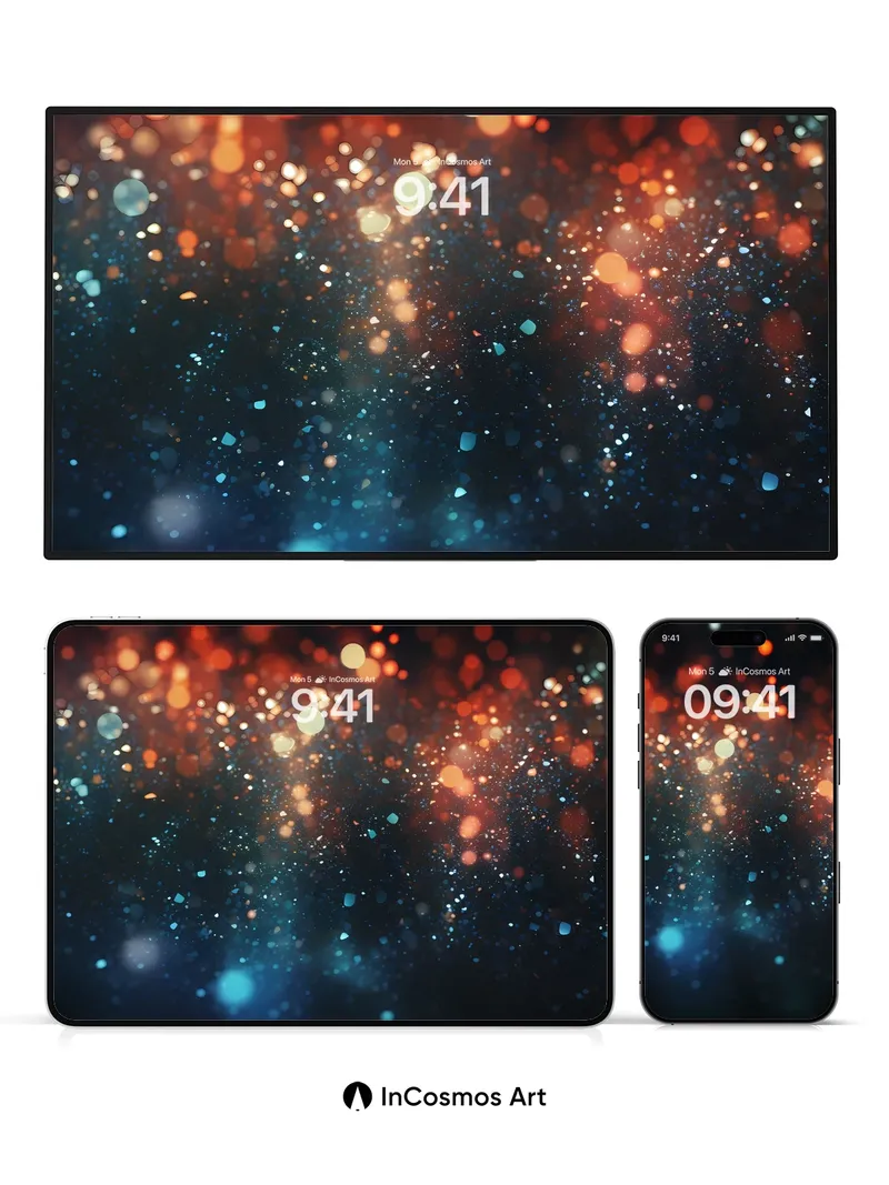 Cosmic Ember Wallpaper with Floating Light Dust