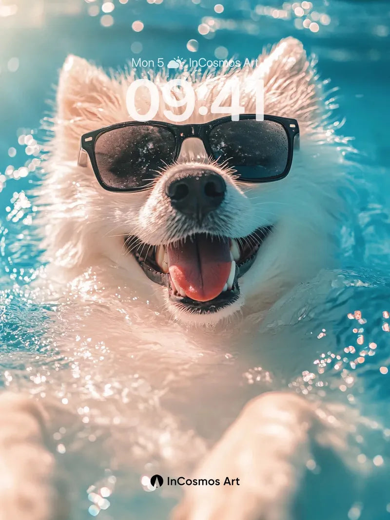 Sun-Kissed Pup Wallpaper with Cool Shades wallpaper for iPhone, iPad & Mac