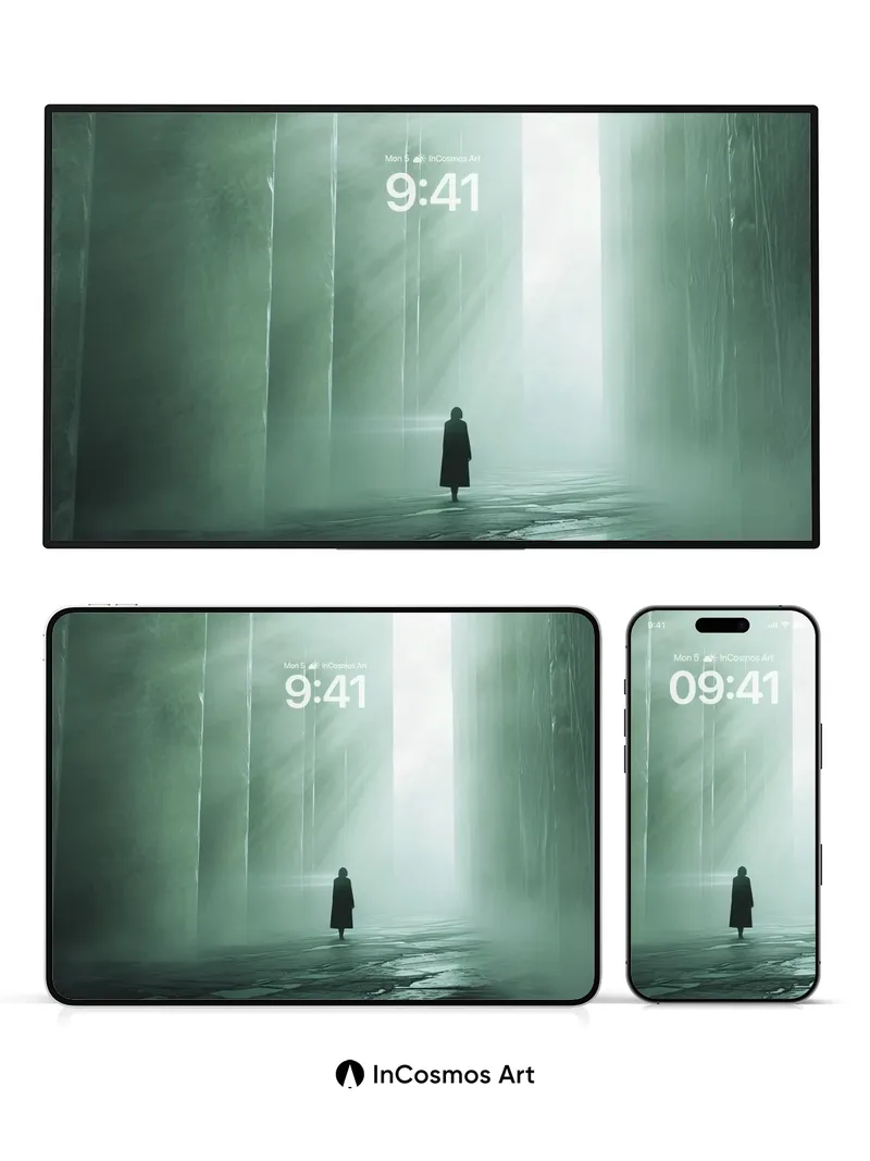 Misty Cathedral Wallpaper with Solitary Figure