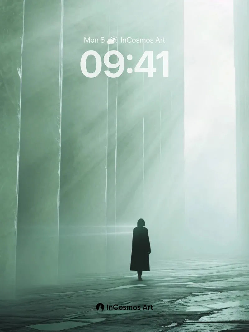 Misty Cathedral Wallpaper with Solitary Figure