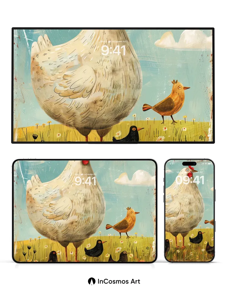 Whimsical Farmyard Wallpaper with Feathered Friends