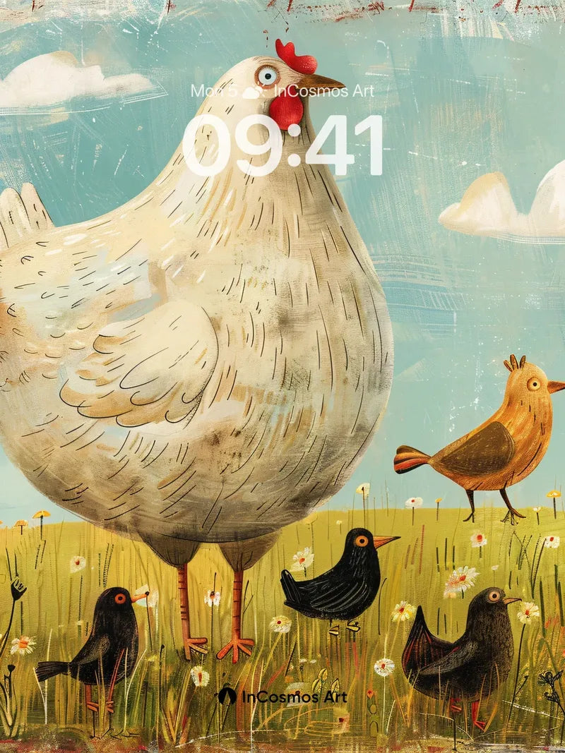 Whimsical Farmyard Wallpaper with Feathered Friends