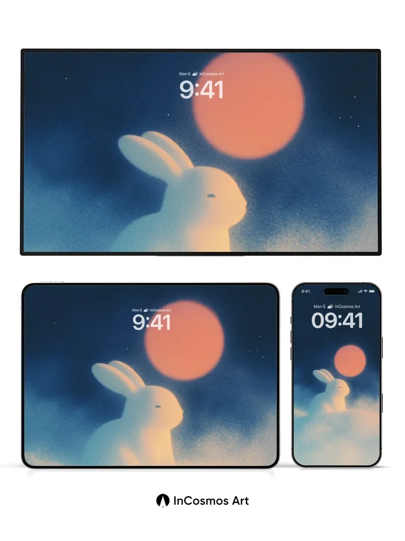 Lunar Hush Wallpaper with Celestial Rabbit