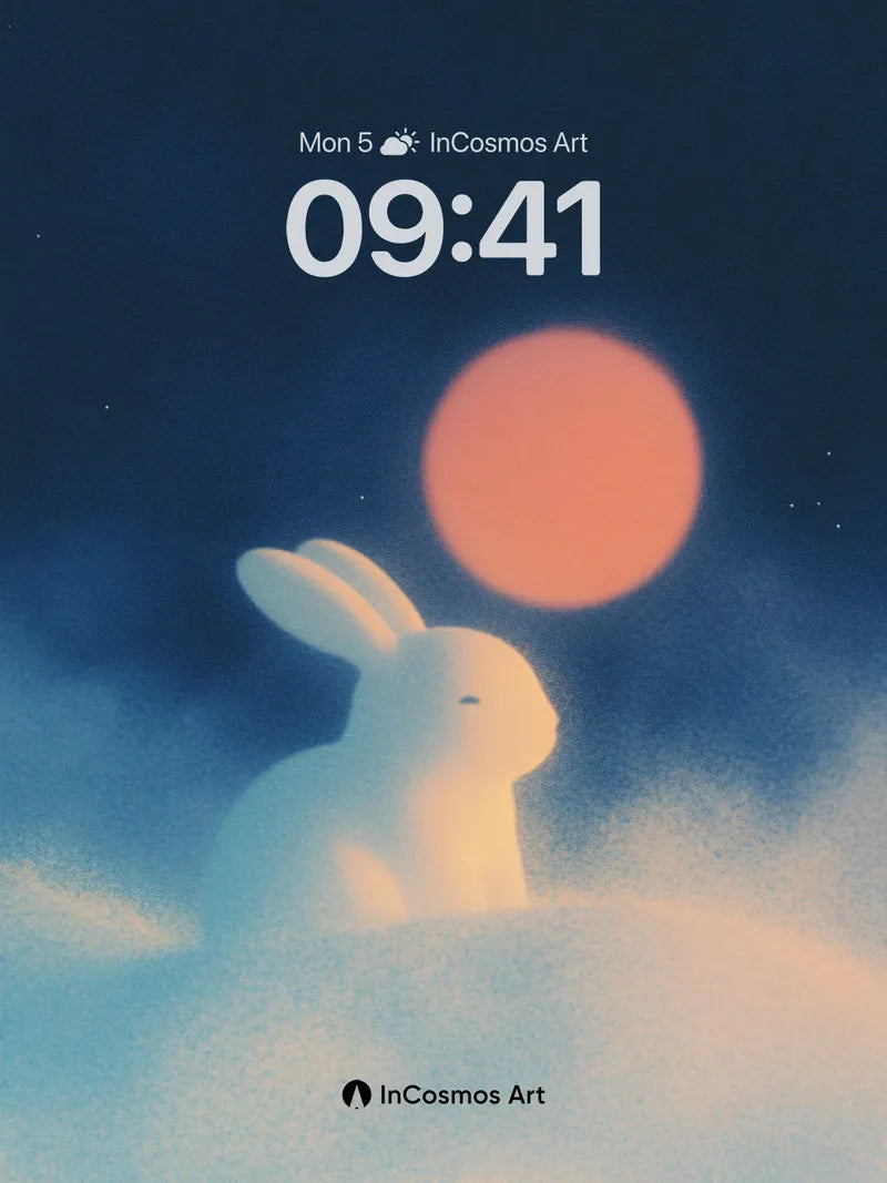 Lunar Hush Wallpaper with Celestial Rabbit