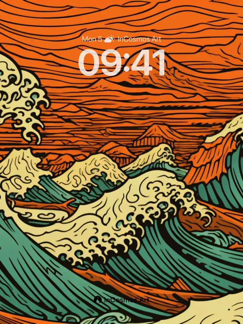 Crimson Tide Wallpaper with Hokusai Echoes