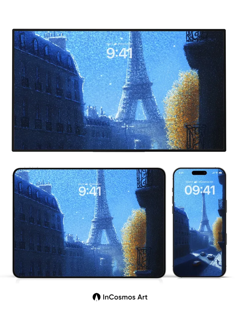 Frost-Laced Paris Wallpaper with Golden Tree