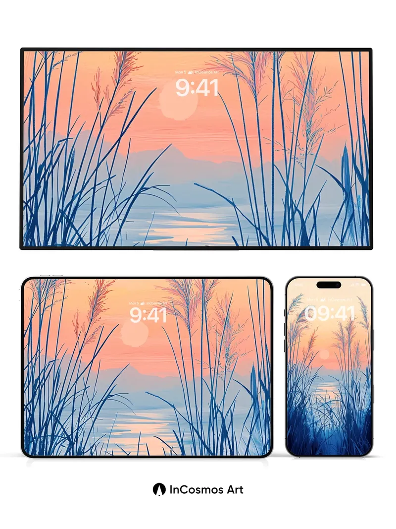 Serenity Reeds Wallpaper with Sunset Hush