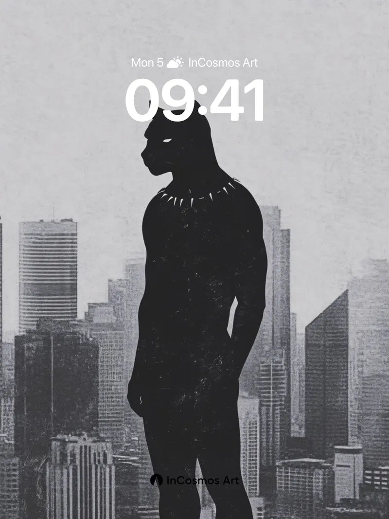 Shadow Sentinel Wallpaper with City Silhouette